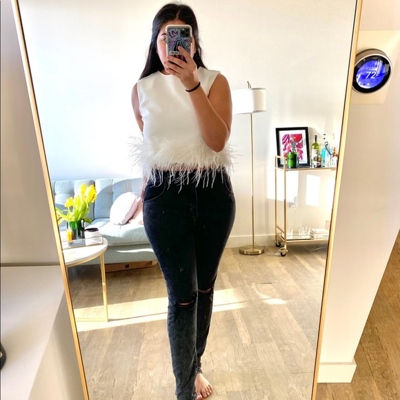 Putting On The Ritz Feather Trim White Top - Picture 11 of 16